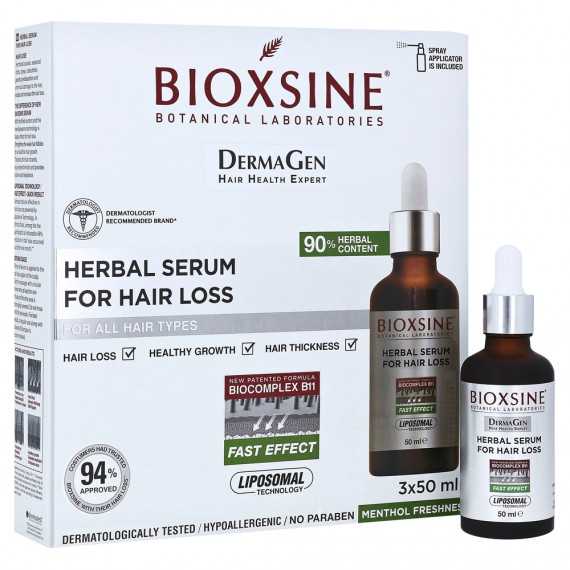 Coffret promotionnel Bioxsine anti-chute - sérum aux herbes 3 flacons x 50ml + shampoing 100ml offert