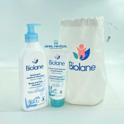 Coffret Biolane - gel lavant 2en1 + crème nourrissante et hydratante + bourse corbeille offerte