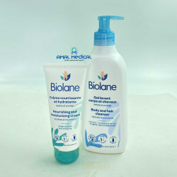 Coffret Biolane - gel lavant 2en1 + crème nourrissante et hydratante + bourse corbeille offerte