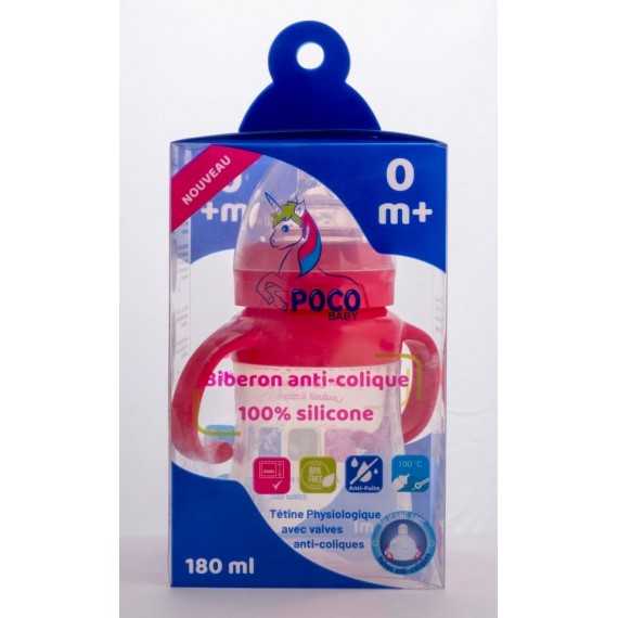 Biberon en silicone anti-colique - Poco baby - Rose - 0 mois+ - 180ml