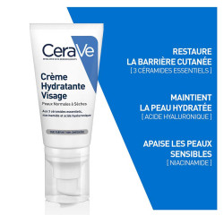 Crème hydratante visage - peaux sèches - Cerave - 52ml